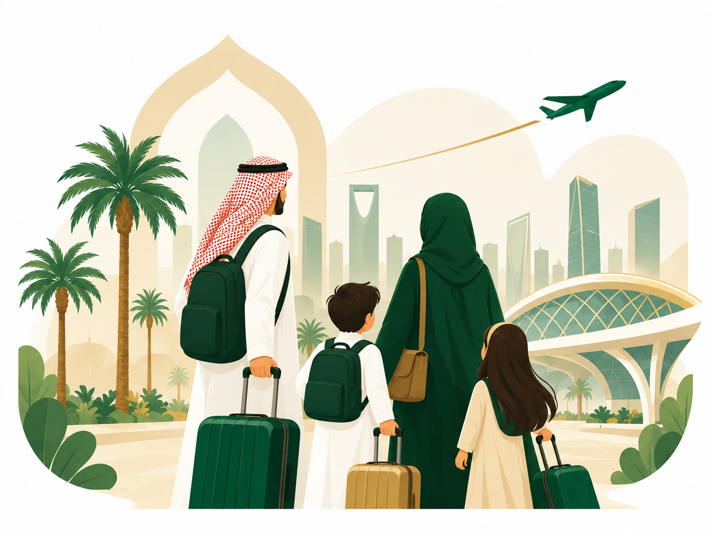 Une famille prête à partir pour la Omra